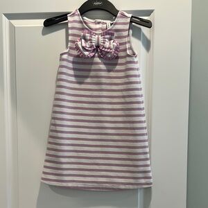 Janie and Jack Purple and White Striped Dress with Bow